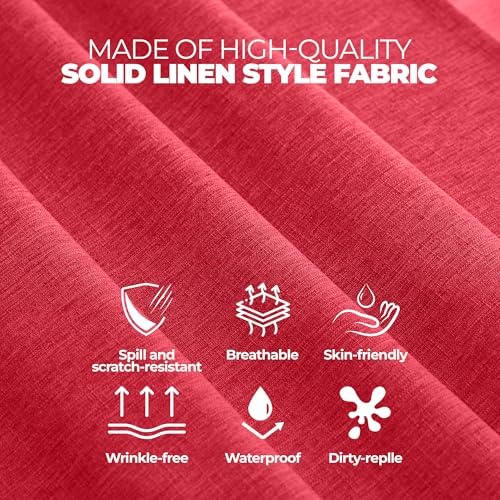 Decorelia Waterproof Faux Linen Rectangle Tablecloth, Spillproof Wrinkle Free Outdoor Reusable Table Cloth for Patio,Holiday,Banquet,Party,Buffet Dinner (Oblong,60 x 120 Inch (10-12 Seats),Red) - Image 4