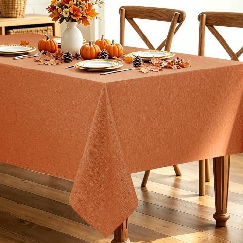 Decorelia Linen Textured Fall Tablecloth Rectangular, Orange, 52"x70" by Decorelia