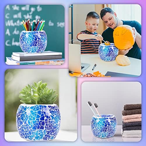 Scented Candle Holder Mosaic Glass Tea Light Holder,Handmade Romantic Glass Tealight Candle Holder for Aromatherapy,Party Décor(NO Candles),Also Used as Vase,Pen Holder,Potted Plants Bowl (Blue) - Image 6