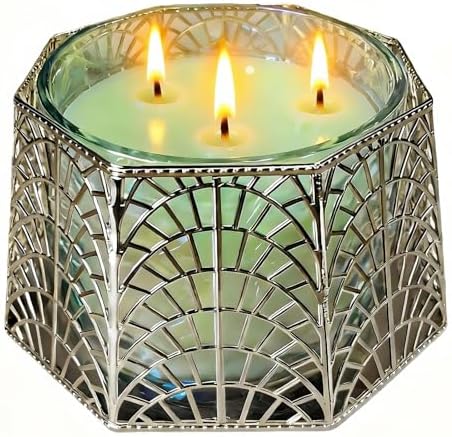 3 Wick Candle Holder, Shell Design Candle Jar Holder for 4-Inch Diameter Jars (5.25" D x 3.5" H), Rose Gold Metal, Coastal Decor by Dorephine