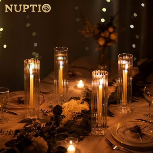 NUPTIO Hurricane Glass Candle Holders: Set of 10 Candlestick Holder 11.8" H - Image 3