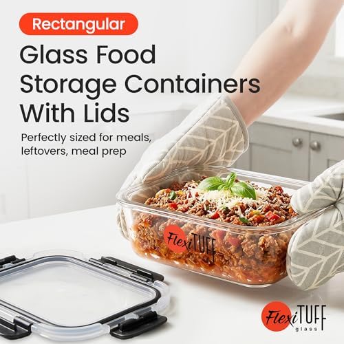 24pcs Set Food Storage Containers (12 Airtight & 12 Lids) | Glass Meal Prep Containers | Lunch Box | BPA Free, Leakproof Lids, Dishwasher, Microwave & Freezer Safe for Kitchen - Image 4