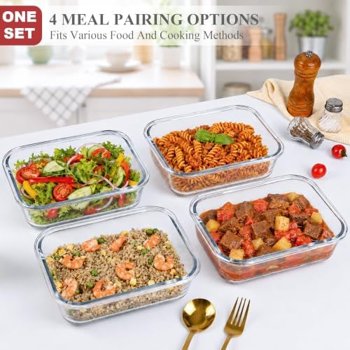 GEHE 4 Pack 52 oz Large Glass Food Storage Containers with Lids - Glass Meal Prep Containers For Baking, Storing, Airtight Lunch Container, Freezer, Dishwasher, Microwave and Oven Safe, BPA Free - Image 2
