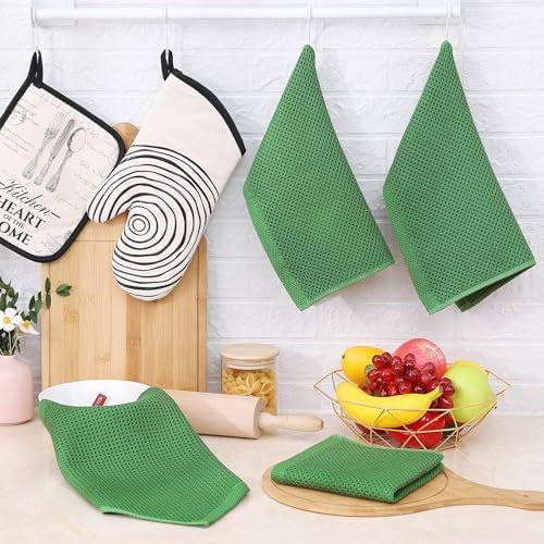 Homaxy 100% Cotton Waffle Weave Kitchen Dish Cloths 18-Pack, Grass Green - Image 6