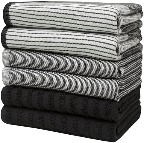Premium Kitchen Towels 6 Pack 100% Cotton, 20"x28" Dish Towels - Black - Image 7