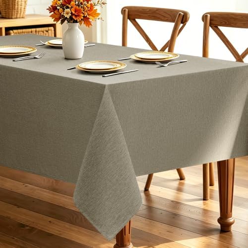 Decorelia Table Cloth for Rectangle Dining Table, Faux Linen Waterproof Texture Farmhouse Washable Rectangular Tablecloth Cover for Birthday, Party, Picnics, Wedding Decor(Natural, 52 x70 Inch) by Decorelia