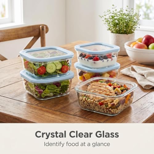 Glass Food Storage Container Set with Silicone Lids, Nestable Meal Prep Glass Bowls with Air Vent, Leakproof Airtight Kitchen Lunch Boxes, Oven, Microwave, Dishwasher Safe, 4 Pack, Square Shape - Image 4