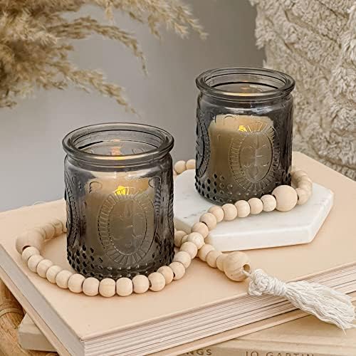 Kate Aspen Smoke Gray Vintage Glass Tealight Votive Candle Holders with Fleur-de-lis Design, Set of 8 - Perfect for Farmhouse Room & Shelf Decor - Image 3