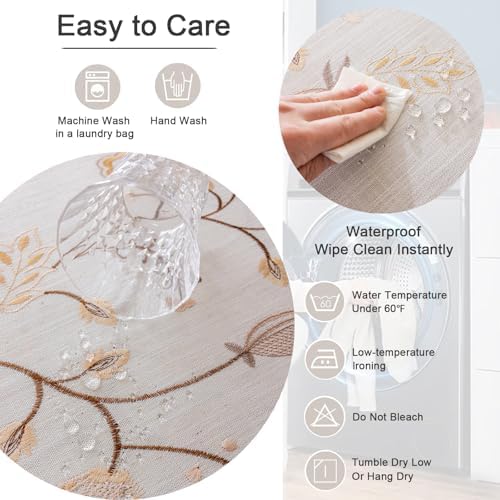 Joyfol Day Rustic Fall Rectangle Table Cloth, Heavy Duty Linen Florals Embroidery Tablecloths, Farmhouse Waterproof Tablecloth, Wrinkle Free Table Cover with Tassels, Coffee Berry, 55''x 102'' - Image 5