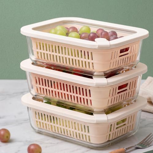 Urban Green Glass Food Storage Containers with Glass Lids, Microwave Safe Food Container Set, Aitight Meal Prep Container Set, BPA Free, 3 extra Colanders, LeakProof, 3 Pack of 35oz - Image 4
