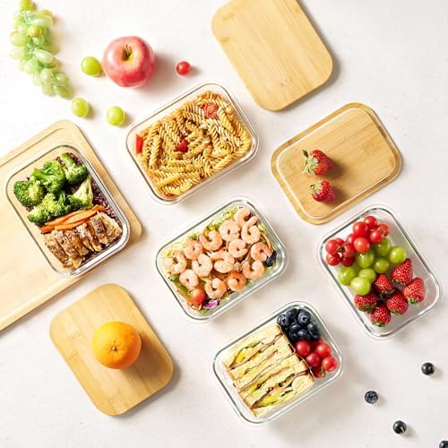 Vtopmart 5 Pack Glass Food Storage Containers with Bamboo Lids, 22oz - Image 5