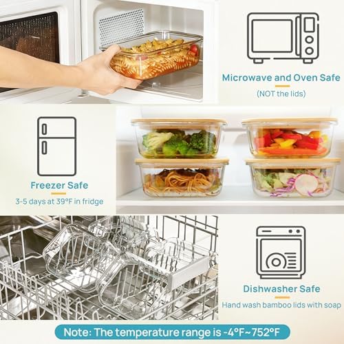 Vtopmart 5 Pack Glass Food Storage Containers with Bamboo Lids, 22oz - Image 7