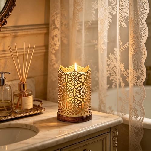 Hosley Metal Diamond Cut Design Candle Holder 7.5 Inch High, Gold Perfect for Home Decor, Lighting, Wedding, Parties, Gifting - Image 7