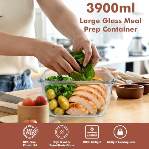 Razab 17 Cups / 132 Oz / 3900ml Large Glass Food Storage Containers with Lids - Leakproof, BPA-Free Large Meal Prep Container Ideal for Roasting Turkey, Store Leftover - Microwave & Oven Safe - Image 6