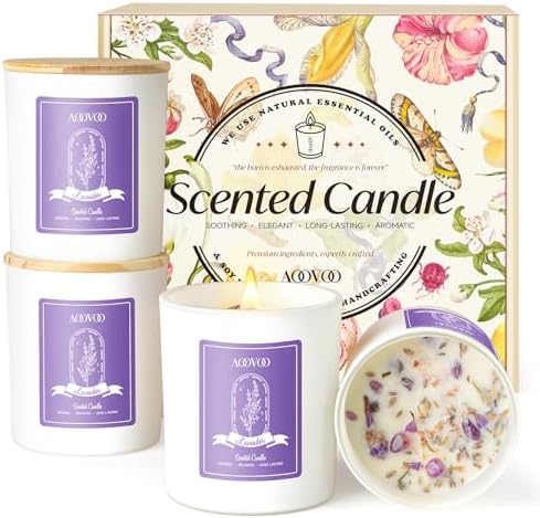 AOOVOO Lavender Candles Set for Women - 4 Pack Candles for Home Scented, Aromatherapy Candle with Crystals Inside, 20 oz 160 Hour Long Lasting, Birthday Gifts Mothers Day Candle for Women Mom by AOOVOO