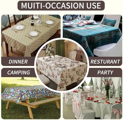 Rectangle Table Cloth,100% Waterproof Tablecloth Oil Proof Spill Proof Vinyl Table Cloth, Wipe Clean Plastic Table Cover for Dining, Camping, Indoor and Outdoor 54" x 120",Rose - Image 6
