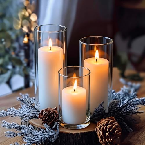 24 Pcs White Pillar Candles and Glass Candle Holders Cylinder Candle Vases for Pillar Candles Hurricane Candle Holders Set for Wedding Party, Event, Home Office Decor - Image 2