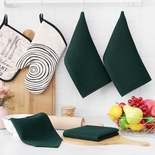 Homaxy 100% Cotton Waffle Weave Kitchen Dish Cloths 8-Pack, Blackish Green - Image 6
