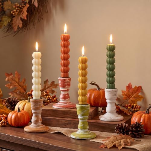 Fall Table Decor Rustic: Wooden Candlestick Holders Set of 4 by CreatedforWeddingsandHome