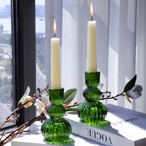 Woho 3pcs Green Taper Candle Holders, Candlestick Holders for Christmas - Image 3