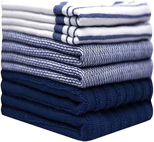 Premium Kitchen Towels 6 Pack 100% Cotton 20"x28" Dish Towels Navy Striped - Image 3