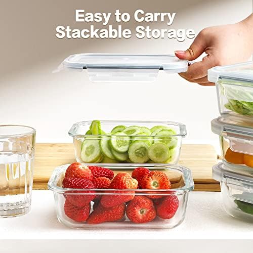 HOMBERKING 30oz 8 Pack Glass Meal Prep Containers with Lids, Food Storage Airtight Bento Boxes with Leak Proof Locking for Microwave, Oven, Freezer and Dishwasher (8 lids & 8 Containers) - Image 6