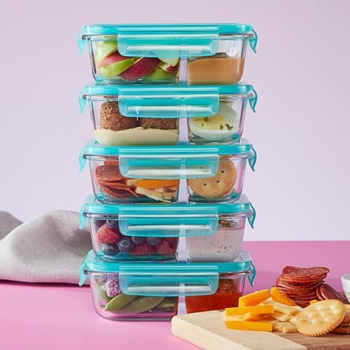 Pyrex Glass Meal Box (5-Pack, 2.3 Cup) Divided Compartments, Locking Lids - Image 2