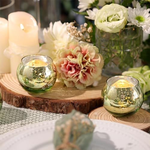 Volens Round Green Votive Candle Holder Set of 12, Mercury Glass Votives - Image 4