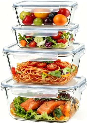 Extra Large Glass Storage Containers with Lids, 85oz & 22oz 4 Pack by Susukkie