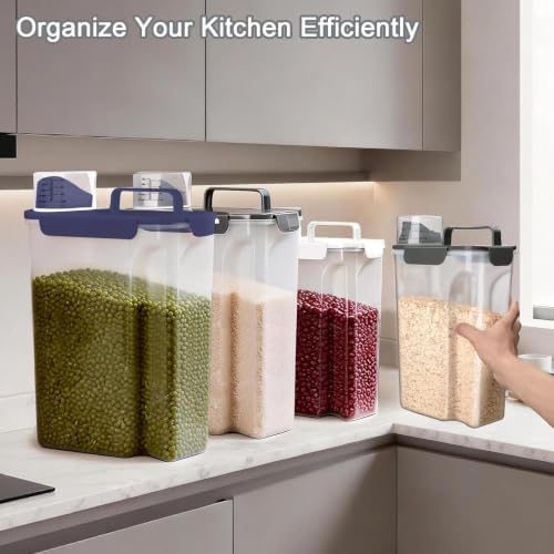 Komzon Rice Storage Containers, 20 lb Rice dispenser with Pouring Spout Large Bin for Flour, Pasta, Grain and Baking, Pet Dog Cat Bird Food Container Blue - Image 2