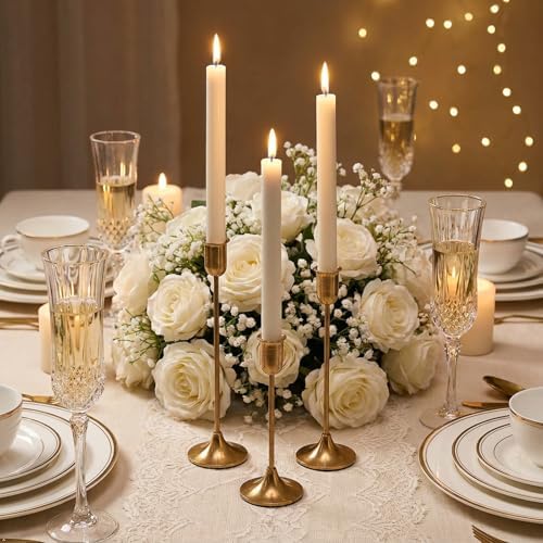Gold Candlestick Holders, Brass Metal Taper Candle Stick Holders Set of 3 - Image 6