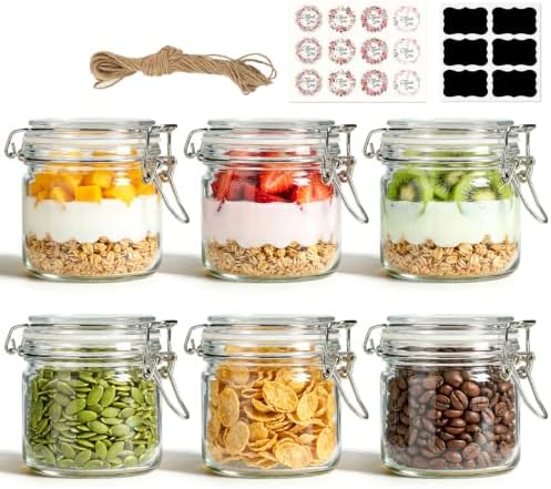 Small Glass Jars with Airtight Lids 17oz 6 Pack Overnight Oats Jars by KTMAMA