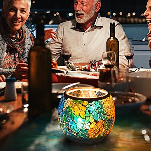 Rancco Glass Votive Candle Holder for Tealight, Romantic Mosaic Cracked Candle Holder, Candle Lamp Aromatherapy Candlescape Bowl for Valentine's Thanksgiving, Christmas Table Centerpiece, Party Decor - Image 2