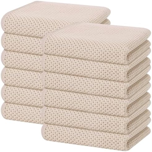Homaxy 100% Cotton Waffle Weave Kitchen Dish Towels 12-Pack, Beige by Homaxy