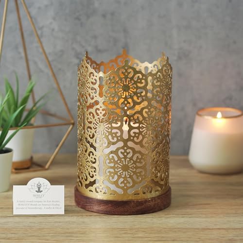 Hosley Metal Diamond Cut Design Candle Holder 7.5 Inch High, Gold Perfect for Home Decor, Lighting, Wedding, Parties, Gifting - Image 2