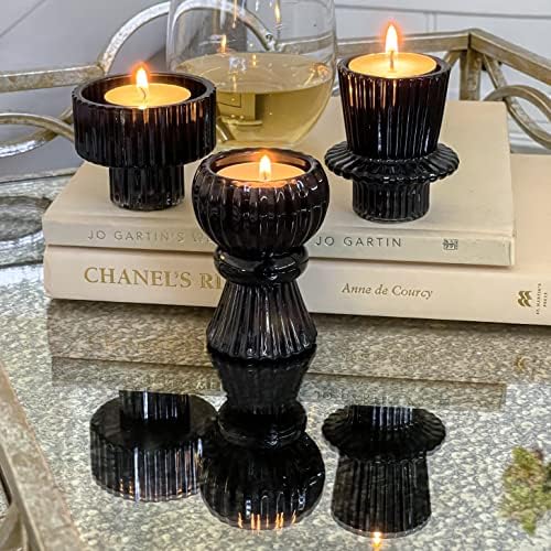 Kate Aspen Vintage Ribbed Glass Black Candlestick Holders, Pillar Candle, Tealight & Votive Candle Holders (Set of 6, 3 Assorted Sizes), Dining Table Decor, Shelf Decor, Centerpiece - Image 4