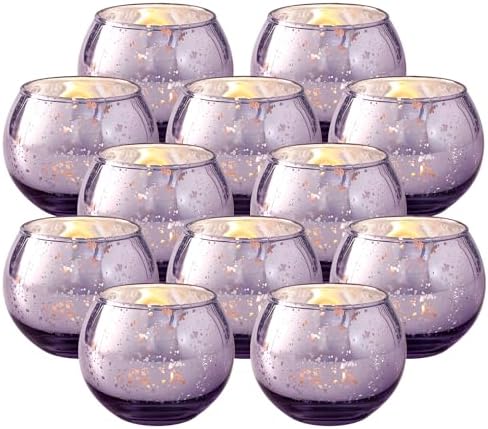Volens Round Purple Votive Candle Holder Set of 12, Mercury Glass Votives - Image 6