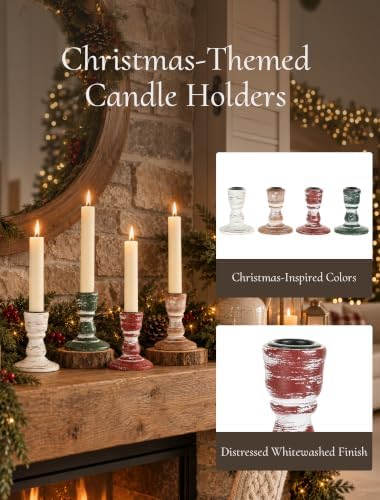 Wooden Candlestick Holders Rustic: Christmas Centerpieces Set of 4 - Image 3