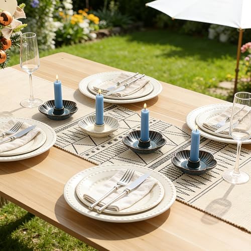 Ceramic Taper Candle Holder, 4.72 in Polished Round Base Tray - Image 3