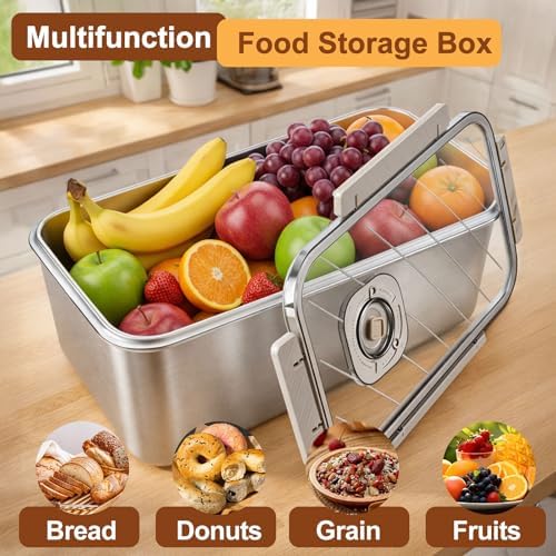 Gifhomfix Bread Box 304 Stainless Steel Bread Storage Container, Dishwasher Safe Bread Box for Homemade Bread, Time Recording Bread Container with Lid - Image 6