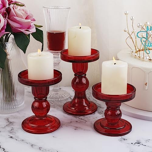 6-Piece Set of Red Glass Candlestick, Crystal Candlestick Holder Holder and Conical Candle, Christmas Candle Holder Decoration, Family Living Room Wedding Candle Holder (red2sets) - Image 5