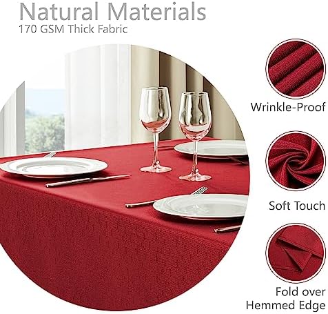 Veblandy Rectangle Tablecloth Waterproof 52x70 inch Linen Textured Table Cloth Stain and Wrinkle Resistant Washable, Decorative Fabric Table Cover for Dining, Party and Camping, Red - Image 3