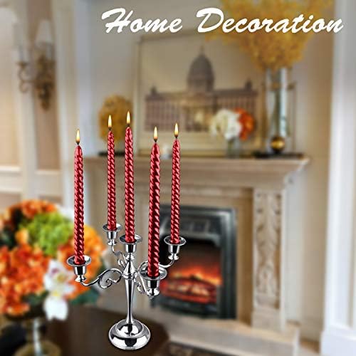 5-Arm Metal Candelabra Candle Holder Table Centerpiece, Silver - Image 4