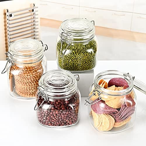 32oz Glass Food Storage Jars with Airtight Clamp Lids,Set of 4 Airtight Glass Canister Square- Clear Storage Container for Kitchen Container Storing Sugar, Flour, Cereal,Coffee,Spice… - Image 3