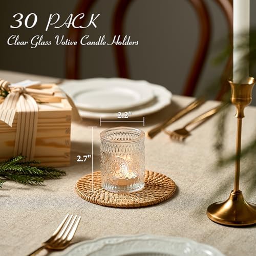 30 Pack Clear Glass Votive Candle Holders, Vintage Candle Holder Bulk, Tealight Candle Holders for Table Centerpieces, Home, Bridal Shower, Birthday, Christmas, Thanksgiving Party Table Decor - Image 3