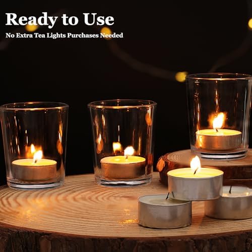 Letine 12-Pack Unscented Tea Light Candles & Glass Votive Holder - Image 4