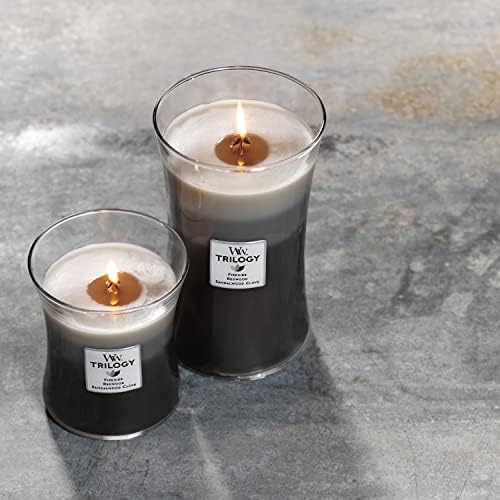 WoodWick Warm Woods Trilogy Holiday Candle Gifts for Women and Men, 21.5 oz Large Hourglass Trilogy Candle with Crackling Wick (Pack of 4) - Image 6