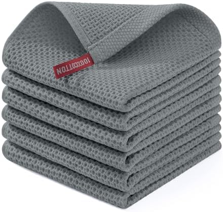Homaxy 100% Cotton Waffle Weave Kitchen Dish Cloths 6-Pack, Grey by Homaxy