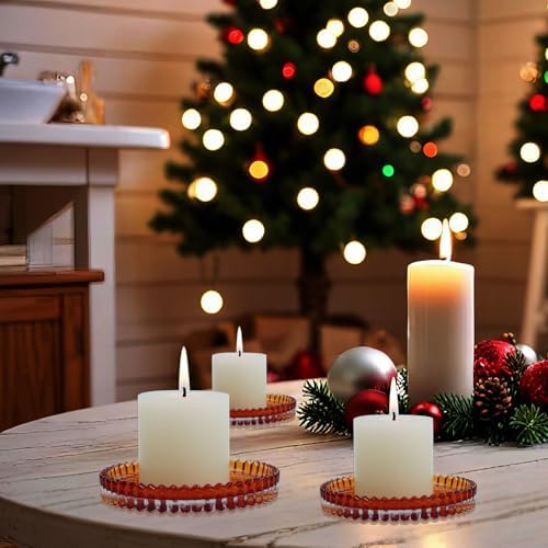 Glass Candle Tray 6 Pack Round Candle Holder Plates Candleholders,Amber - Image 4