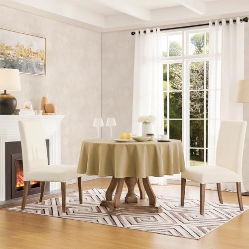 Veblandy Faux Linen Round Tablecloth 60 inch, Table Cloth Wrinkle Free Decorative Fabric Waterproof Table Cover for Dining/Party/Buffet/Wedding, Coffee - Image 4
